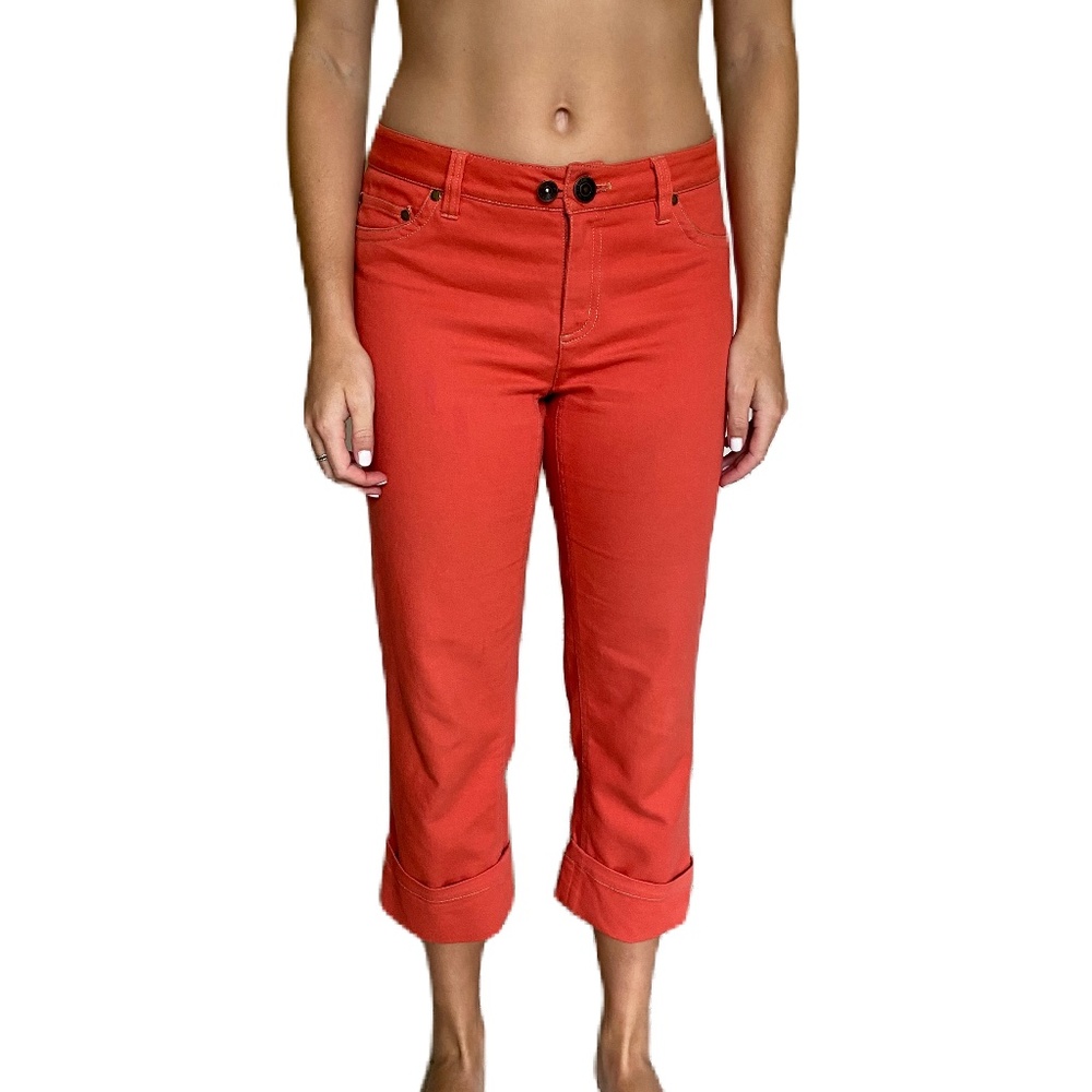 cropped denim capri jeans cuffed orange 4